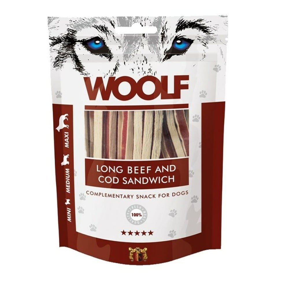 Hundesnack Woolf Long Beef and Cod Sandwich Rind und Kalbfleisch 100 g