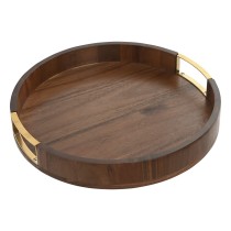 Tray Home ESPRIT Golden Natural Metal Acacia 35,5 x 35,5 x 5 cm