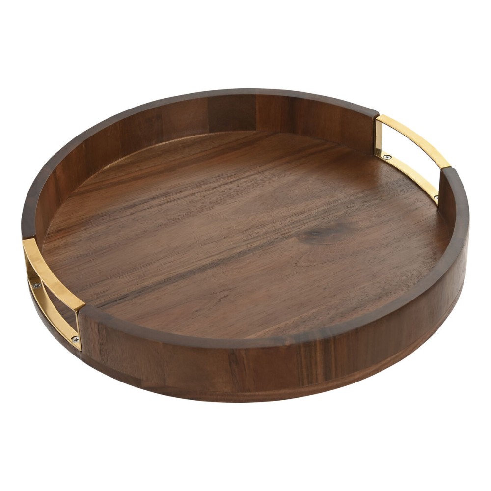 Tray Home ESPRIT Golden Natural Metal Acacia 35,5 x 35,5 x 5 cm