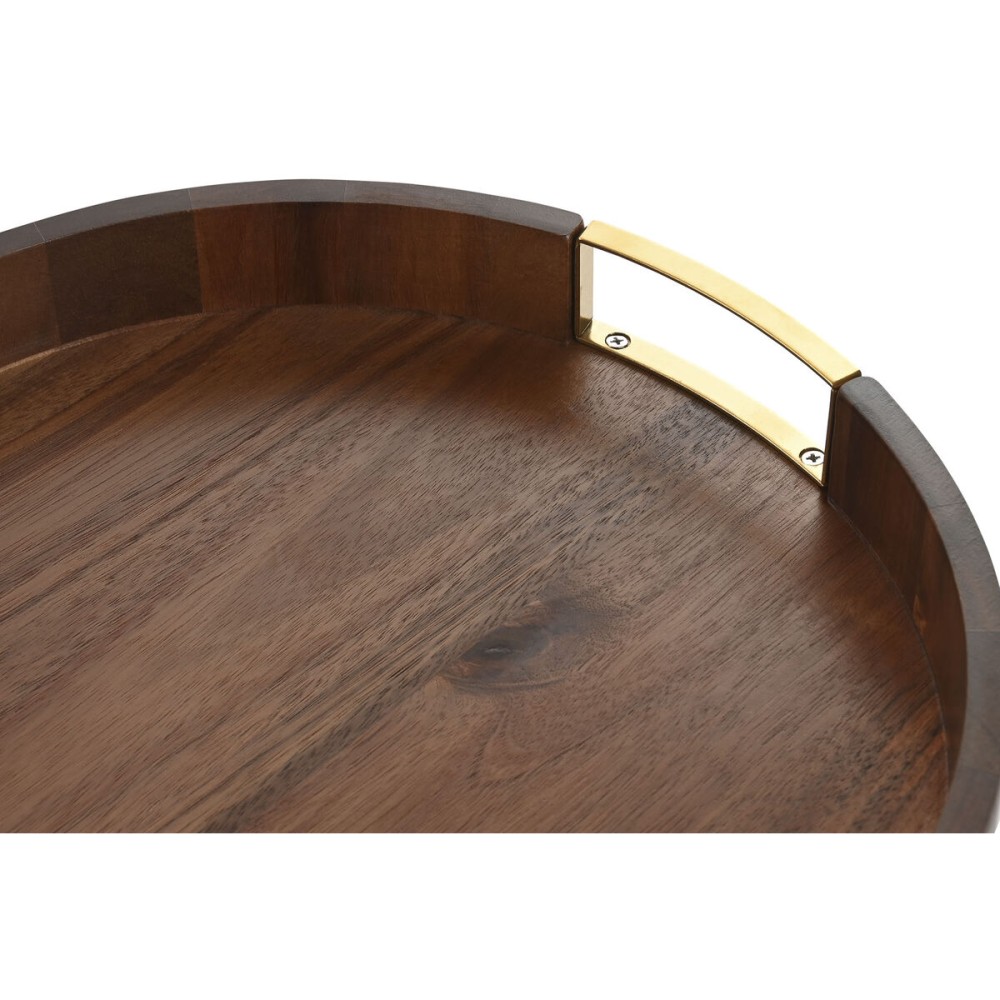 Tray Home ESPRIT Golden Natural Metal Acacia 35,5 x 35,5 x 5 cm
