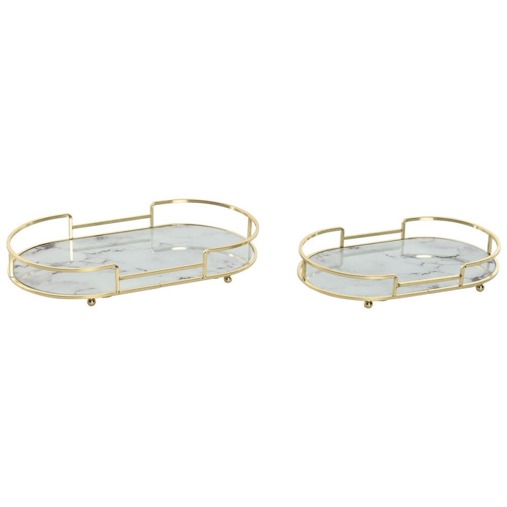 Tablettset Home ESPRIT Weiß Gold Metall Kristall 31 x 17 x 5 cm (2 Stück)