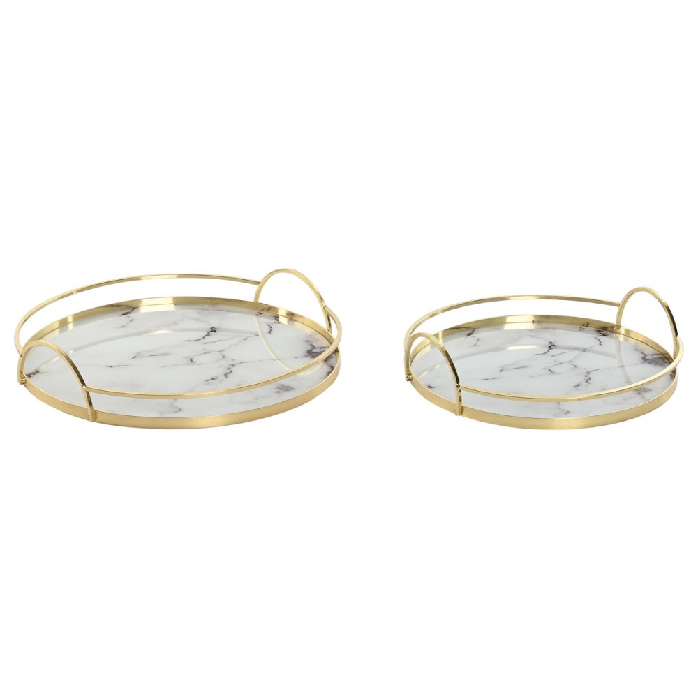 Tablettset Home ESPRIT Weiß Gold Metall Kristall 30 x 30 x 6 cm (2 Stück)