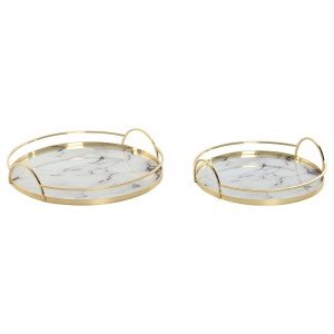 Set of trays Home ESPRIT White Golden Metal Crystal 30 x 30 x 6 cm (2 Units)