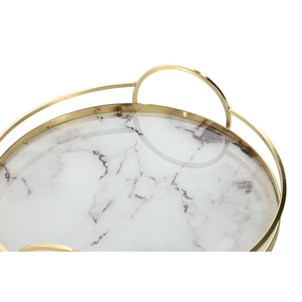 Set of trays Home ESPRIT White Golden Metal Crystal 30 x 30 x 6 cm (2 Units)