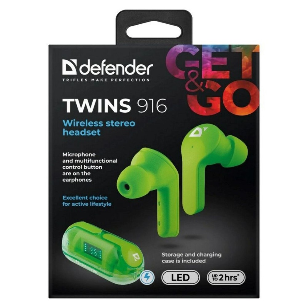 Écouteurs Sans Fil avec Étui de Charge Defender TWINS 916 Vert