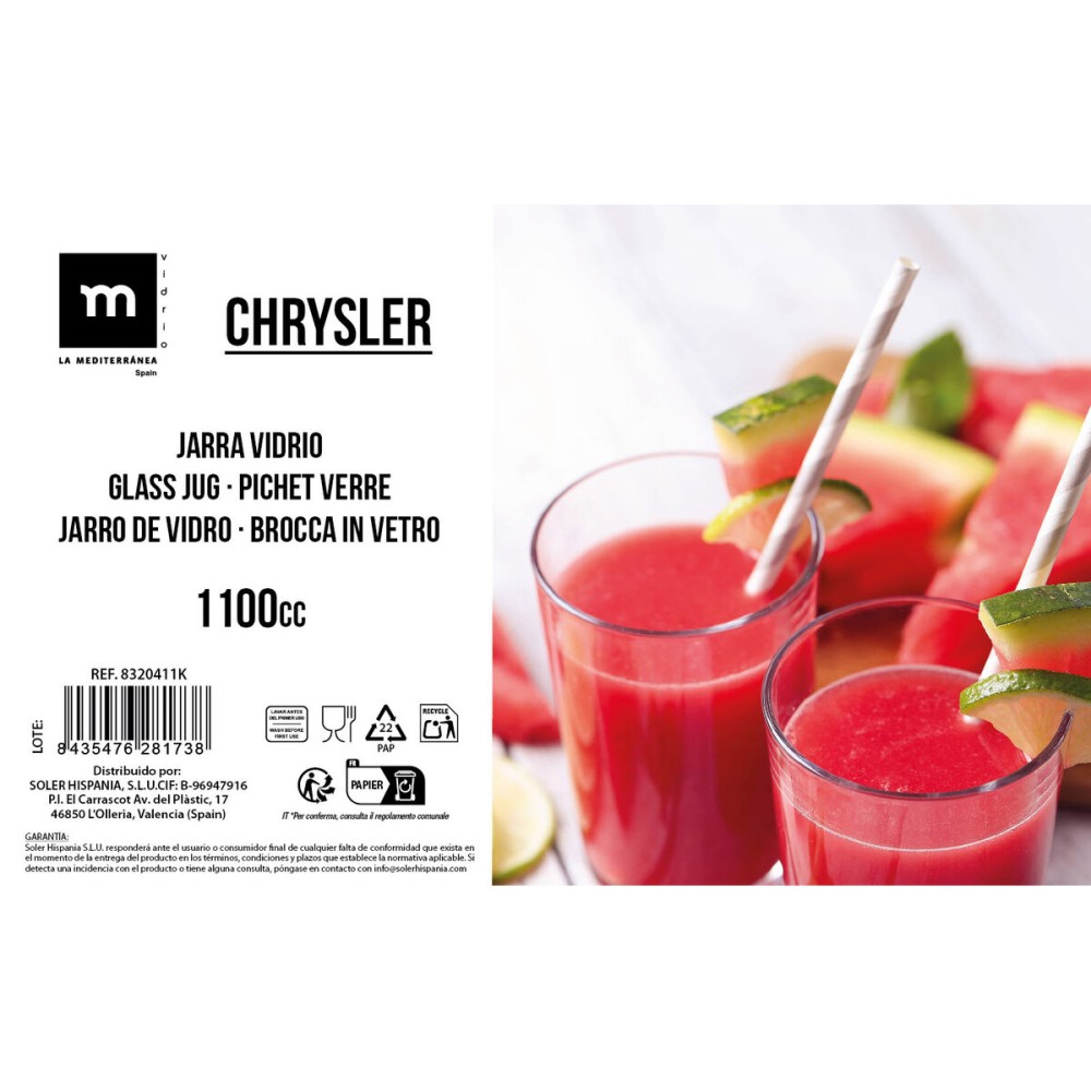 Carafe avec Couvercle et Doseur La Mediterránea Chrysler verre (6 Unités)