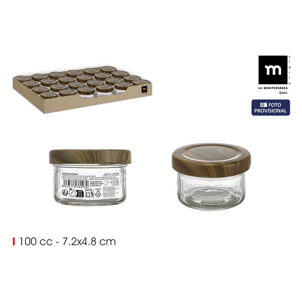 Glass Jar La Mediterránea WOOD 100 ml (72 Units)