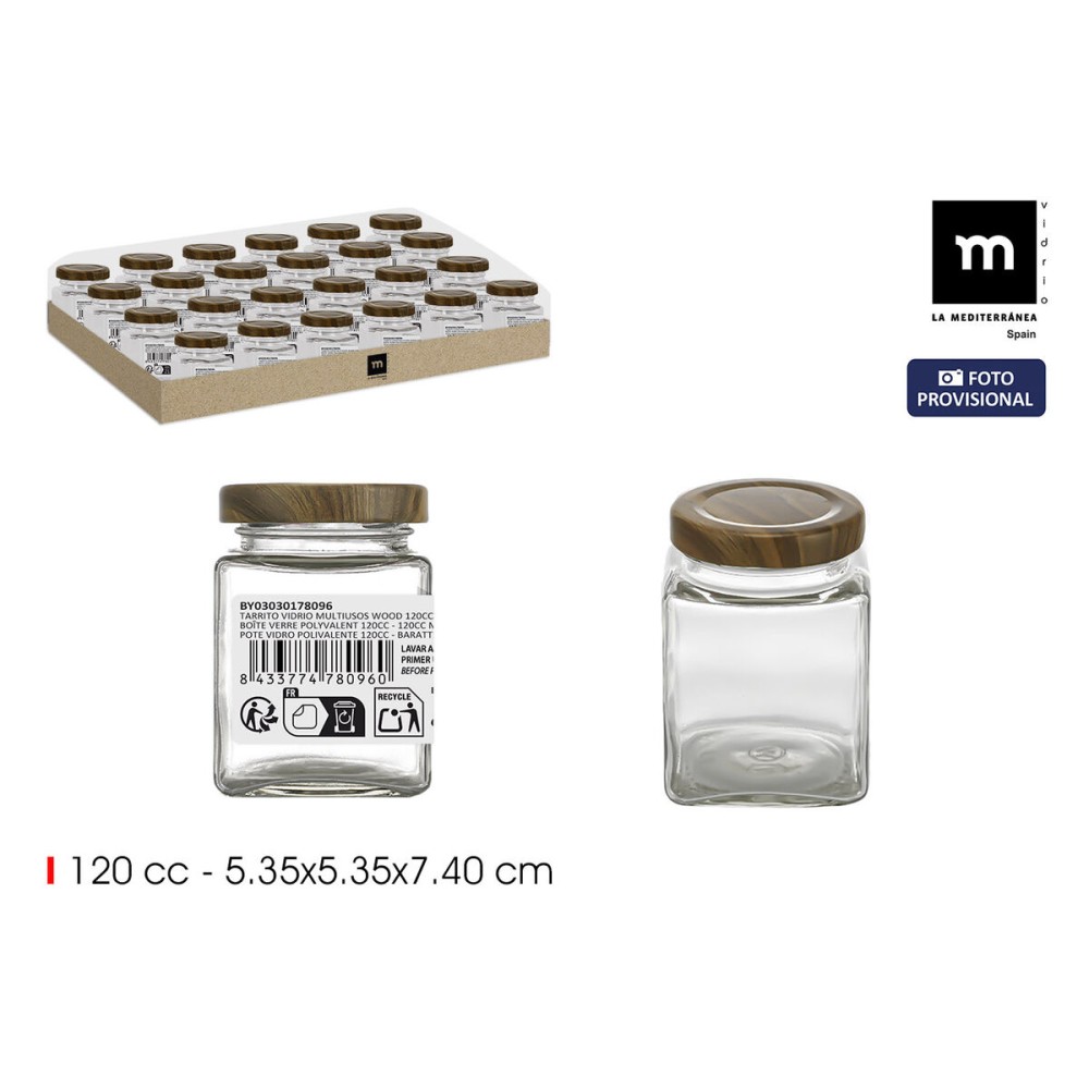 Glass Jar La Mediterránea WOOD 120 ml (96 Units)