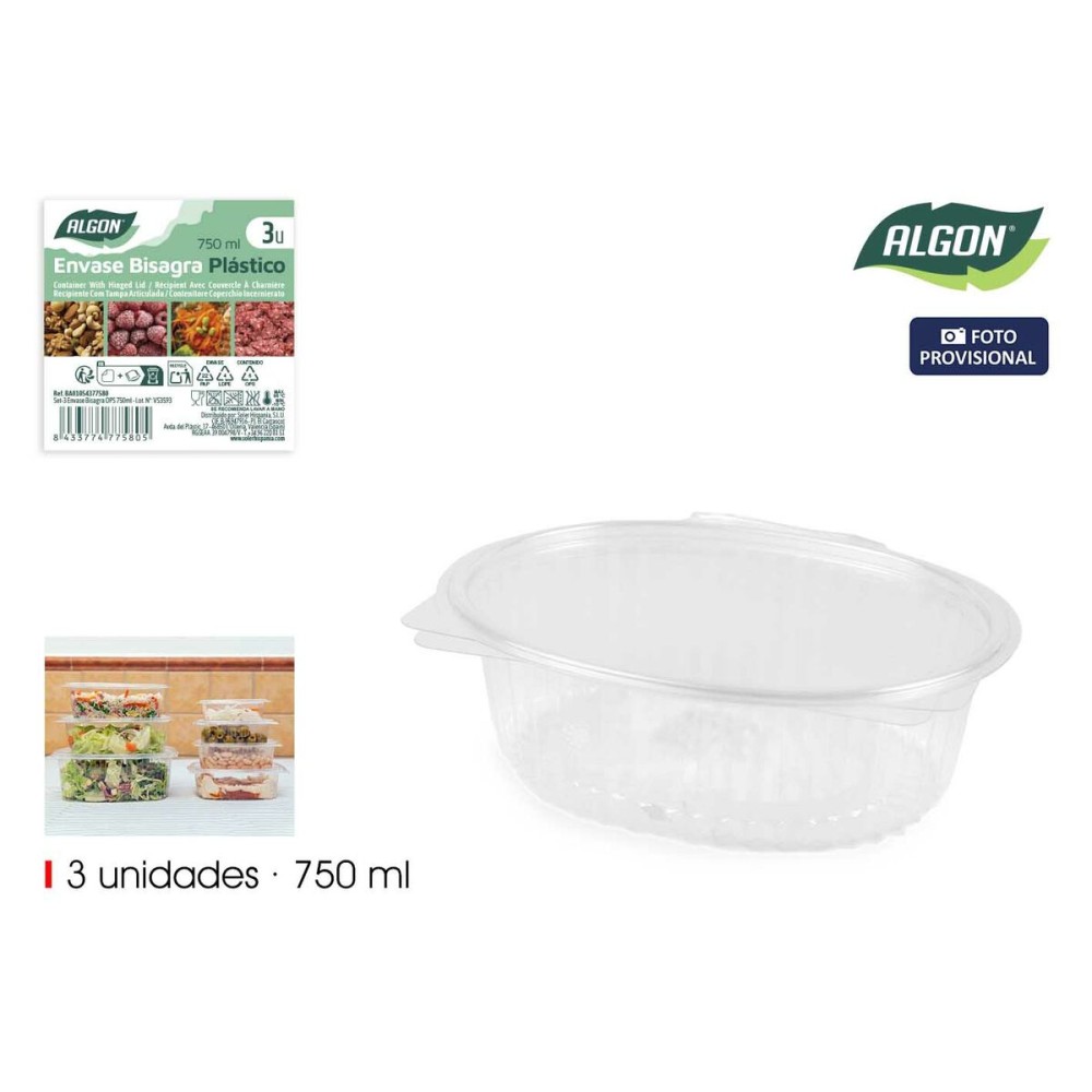 Mehrweg-Lebensmittelschalen Algon OPS 750 ml 18,7 x 15,3 x 5 cm (3 Stücke) (24 Stück)