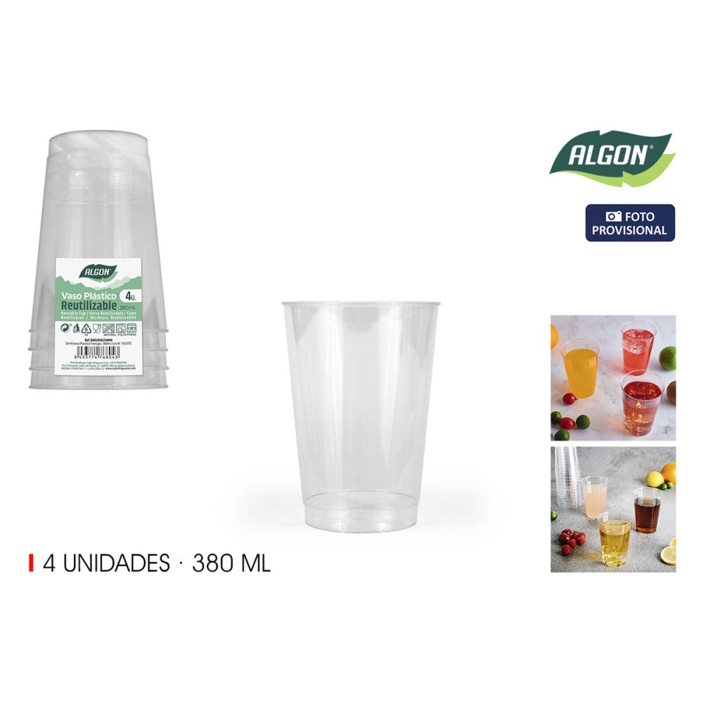 Set de Verres Algon Plastique 380 ml 4 Pièces (24 Unités)