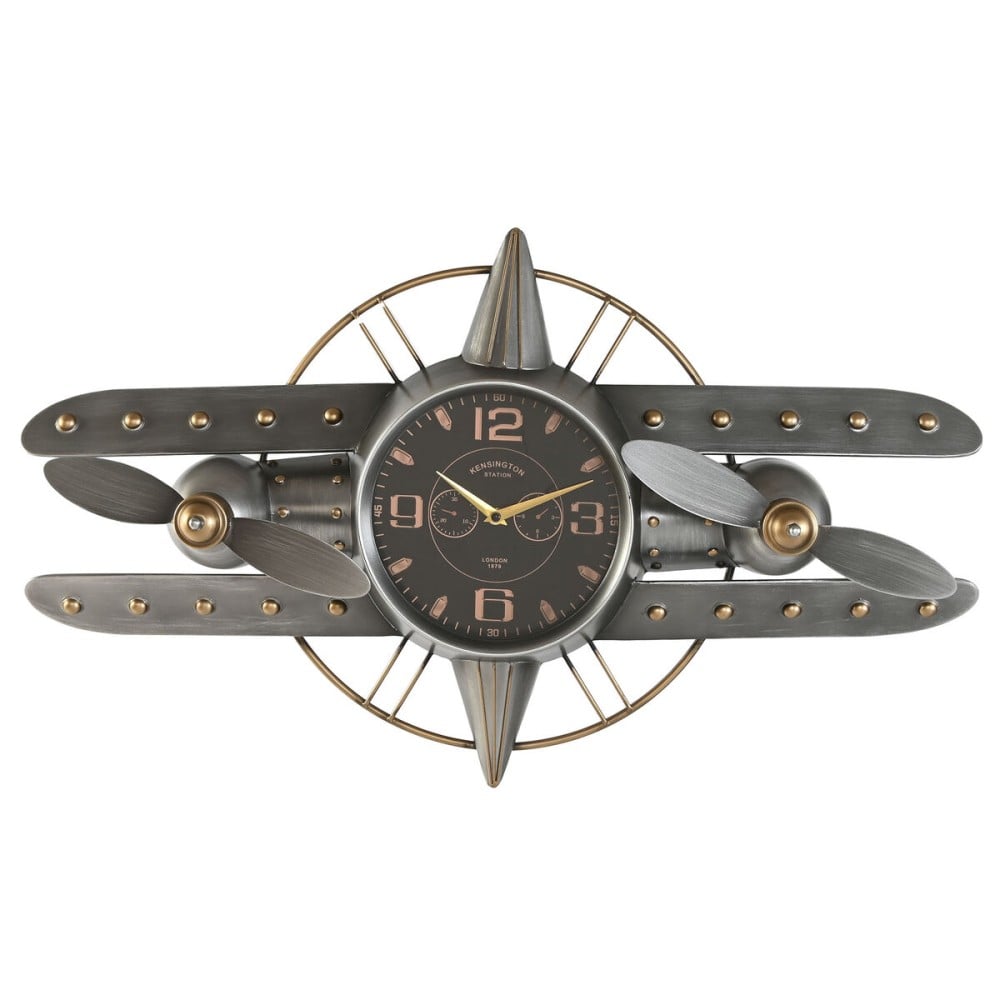 Wanduhr Home ESPRIT Gold Silberfarben Metall Flugzeug Vintage 77,5 x 15 x 46 cm