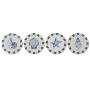 Wanddekoration Home ESPRIT Blau Weiß Mediterraner 30 x 3 x 30 cm (4 Stück)