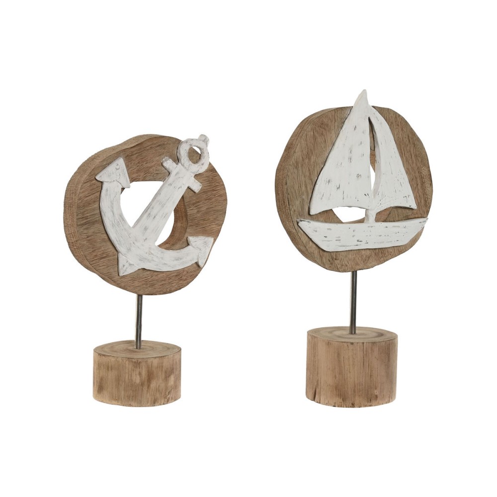 Decorative Figure Home ESPRIT White Natural Anchor Ship Mediterranean 19 x 10 x 38 cm (2 Units)