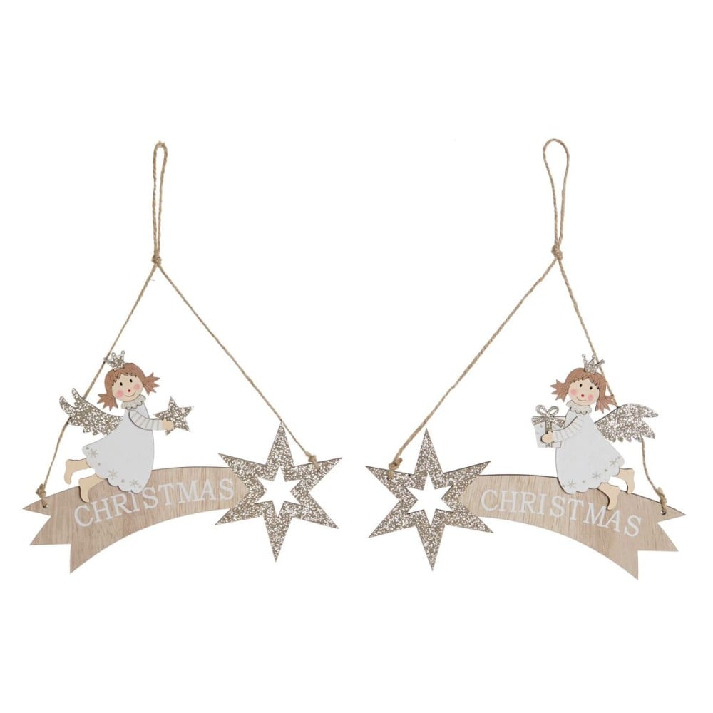 Dekoration zum Aufhängen DKD Home Decor Weiß Gold Holz 22,5 x 0,5 x 15 cm (2 Stück)