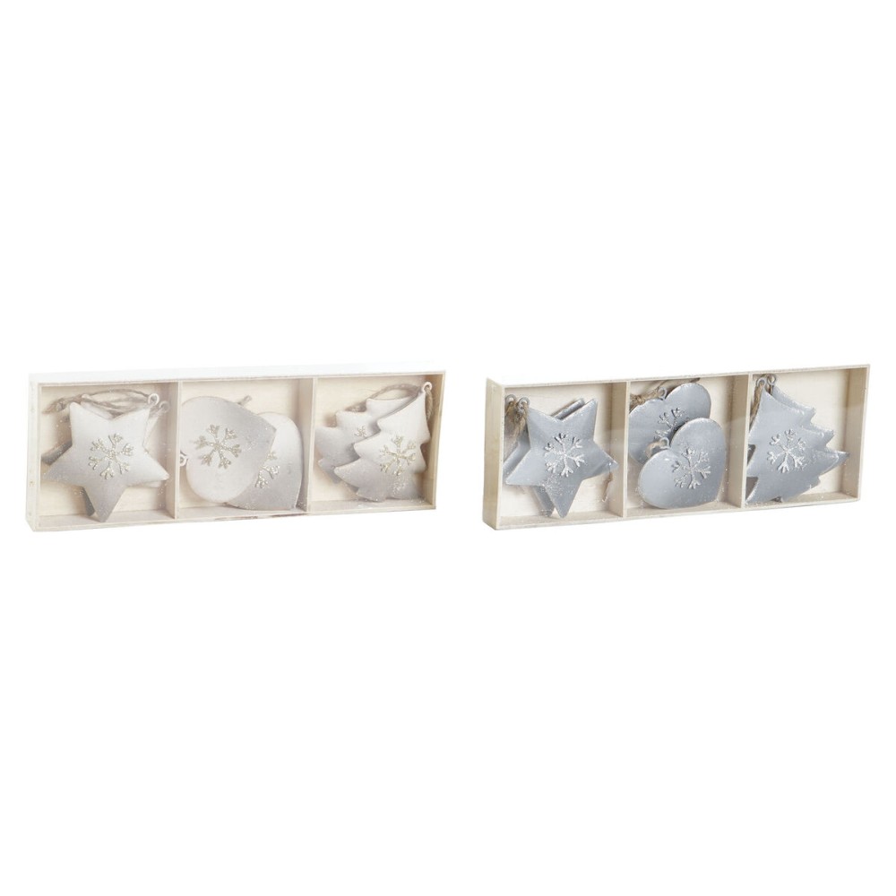 Dekoration zum Aufhängen DKD Home Decor Weiß Grau Metall 7 x 2 x 7 cm (6 Stücke) (2 Stück)