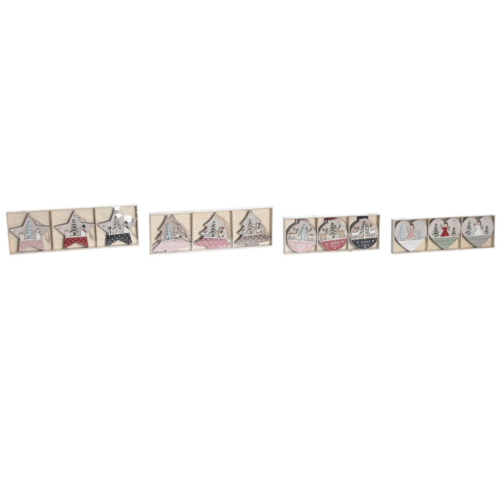 Décoration Suspendue DKD Home Decor Rouge Rose Bois 23 x 1,5 x 9 cm (6 Pièces) (4 Unités)