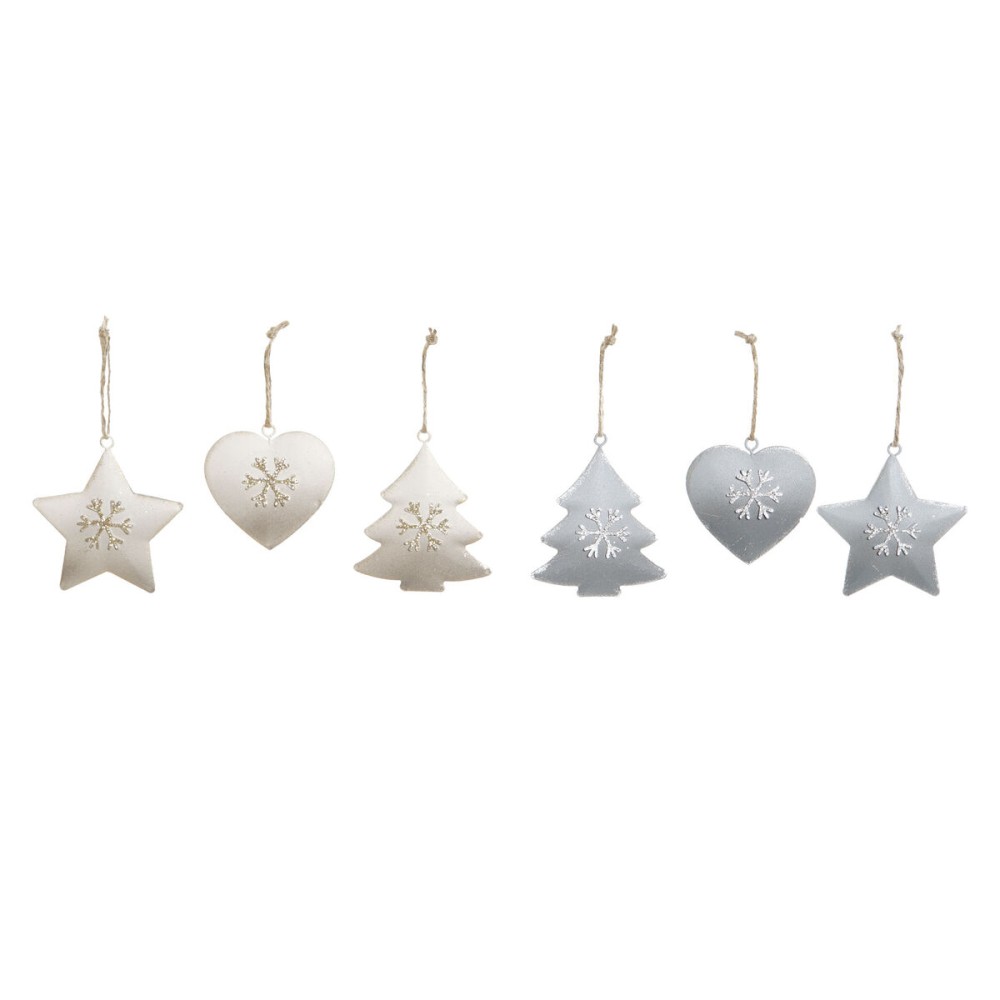 Décoration Suspendue DKD Home Decor Blanc Gris Métal 7 x 2 x 7 cm (6 Pièces) (2 Unités)