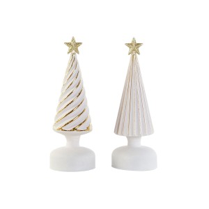 Weihnachtsschmuck DKD Home Decor Weiß Gold 9 x 9 x 25 cm (2 Stück)