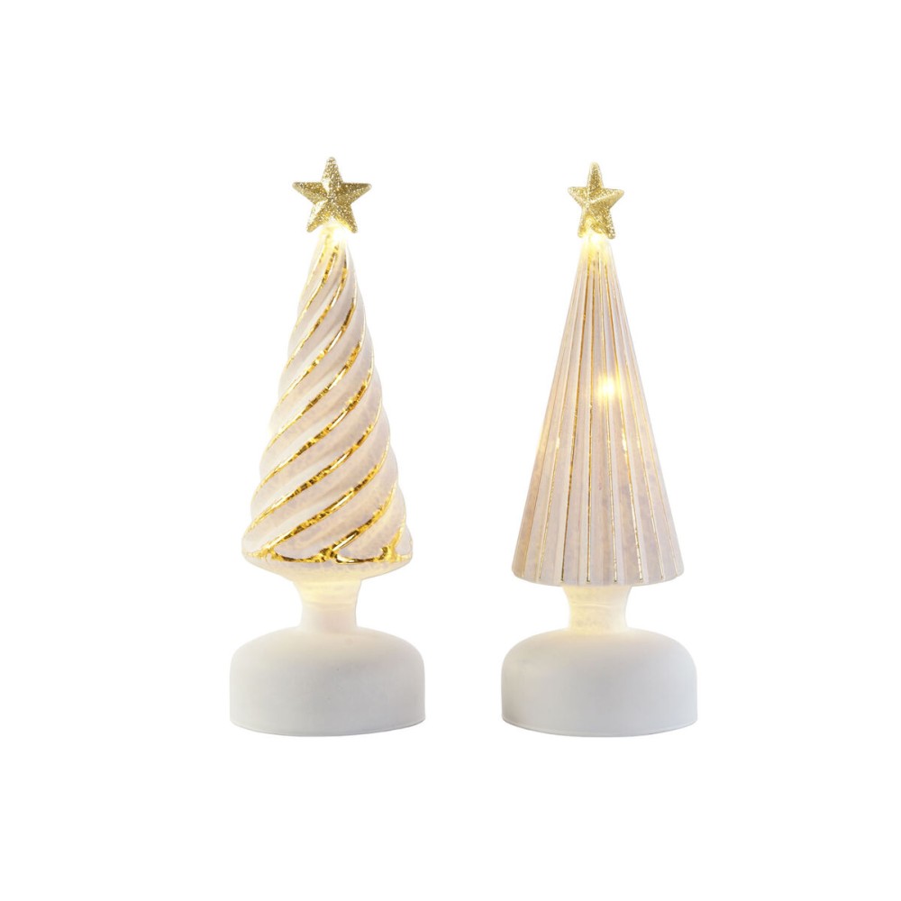 Décorations de Noël DKD Home Decor Blanc Doré 9 x 9 x 25 cm (2 Unités)