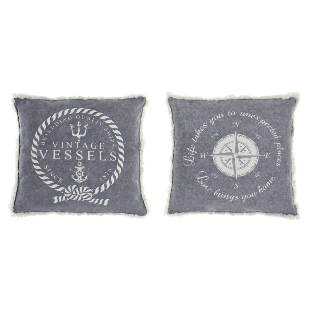 Coussin DKD Home Decor Bleu Blanc Frange méditerranéen Marin 45 x 10 x 45 cm (2 Unités)