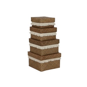 Set de basket Home ESPRIT Blanc Naturel Fibre naturelle Boho Usé 30 x 30 x 19 cm 4 Pièces