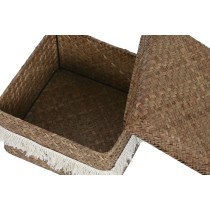 Set de basket Home ESPRIT Blanc Naturel Fibre naturelle Boho Usé 30 x 30 x 19 cm 4 Pièces