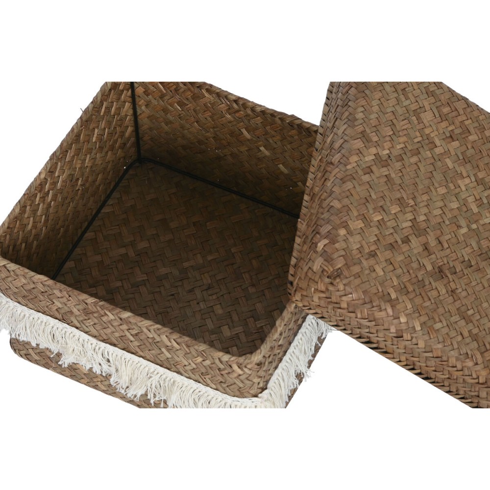 Set de basket Home ESPRIT Blanc Naturel Fibre naturelle Boho Usé 30 x 30 x 19 cm 4 Pièces