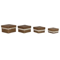 Set de basket Home ESPRIT Blanc Naturel Fibre naturelle Boho Usé 30 x 30 x 19 cm 4 Pièces