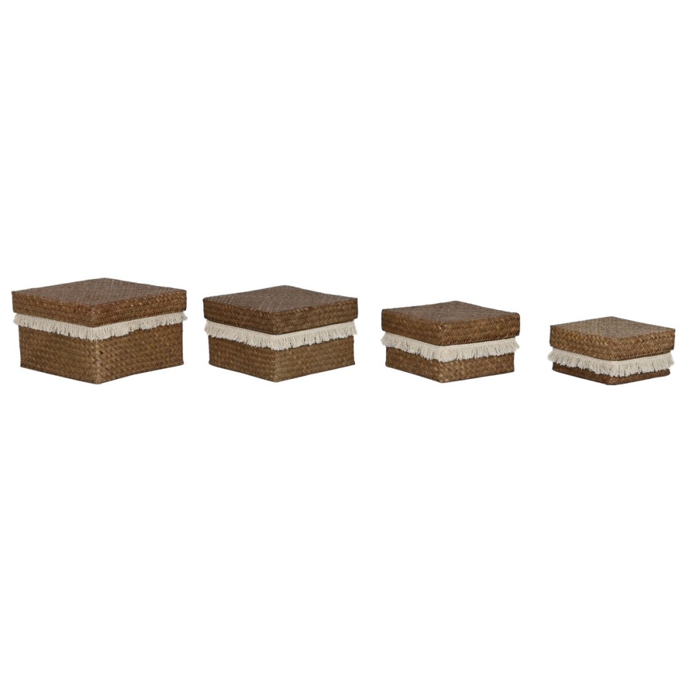 Set de basket Home ESPRIT Blanc Naturel Fibre naturelle Boho Usé 30 x 30 x 19 cm 4 Pièces