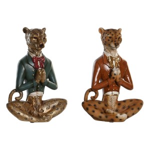 Deko-Figur DKD Home Decor Blau Braun Gold Leopard 16 x 9,5 x 23 cm (2 Stück)