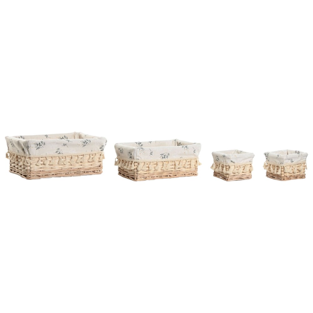 Laundry basket Home ESPRIT Natural wicker Shabby Chic 36 x 25 x 16 cm 4 Pieces