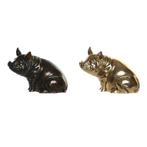 Deko-Figur DKD Home Decor Kupfer Gold Schwein 18,5 x 10,5 x 14 cm (2 Stück)