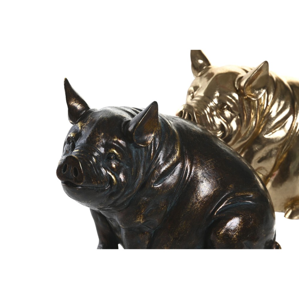 Decorative Figure DKD Home Decor Copper Golden Pig 18,5 x 10,5 x 14 cm (2 Units)