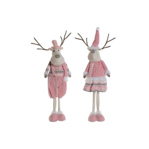 Weihnachtsschmuck DKD Home Decor Weiß Braun Rosa Rentier 17 x 12 x 66 cm (2 Stück)