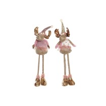 Weihnachtsschmuck DKD Home Decor Weiß Rosa Gold Rentier 15 x 17 x 50 cm (2 Stück)