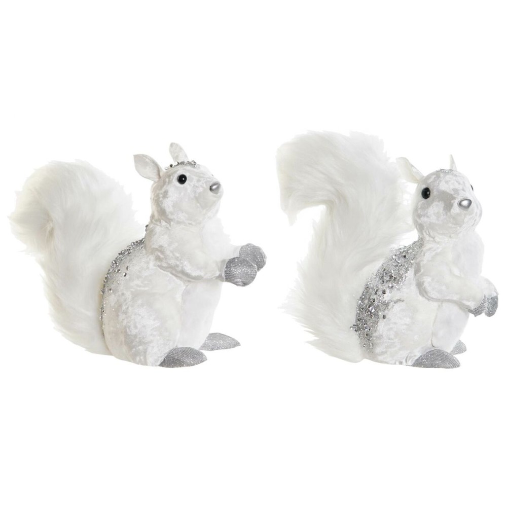 Weihnachtsschmuck DKD Home Decor Weiß Eichhörnchen 22 x 11 x 22 cm (2 Stück)