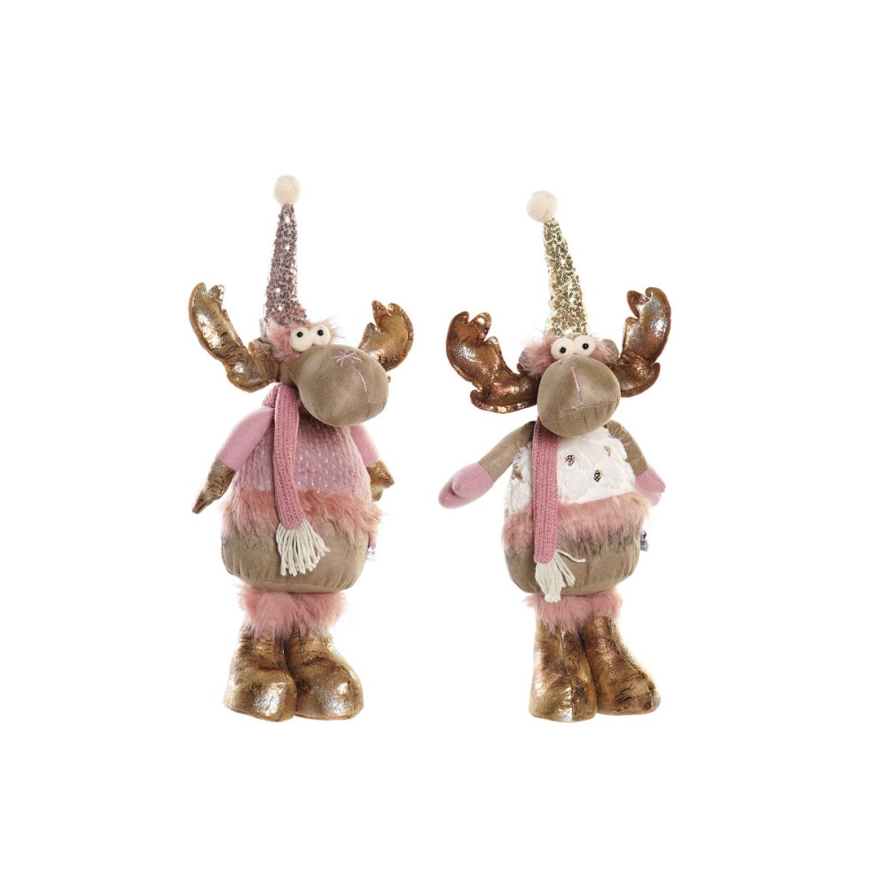 Décorations de Noël DKD Home Decor Blanc Rose Doré Renne 20 x 19 x 50 cm (2 Unités)
