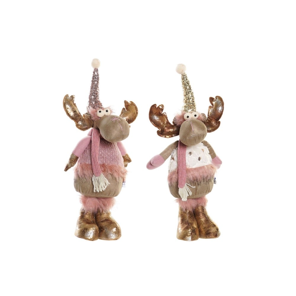 Weihnachtsschmuck DKD Home Decor Weiß Rosa Gold Rentier 20 x 19 x 50 cm (2 Stück)