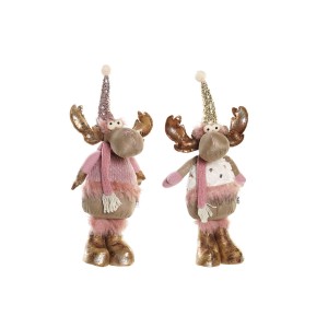 Décorations de Noël DKD Home Decor Blanc Rose Doré Renne 20 x 19 x 50 cm (2 Unités)