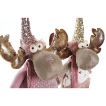 Décorations de Noël DKD Home Decor Blanc Rose Doré Renne 20 x 19 x 50 cm (2 Unités)