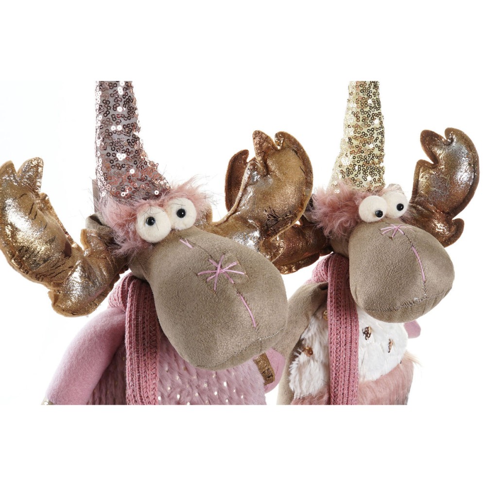 Décorations de Noël DKD Home Decor Blanc Rose Doré Renne 20 x 19 x 50 cm (2 Unités)