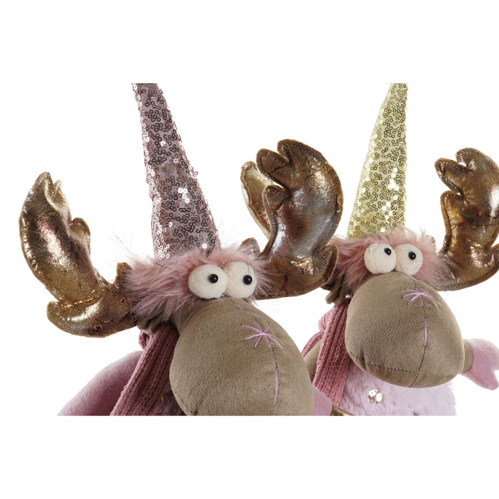 Décorations de Noël DKD Home Decor Marron Rose Doré Renne 27 x 16 x 42 cm (2 Unités)
