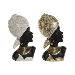 Deko-Figur Home ESPRIT Weiß Schwarz Gold Afrikanerin 22 x 11 x 37 cm (2 Stück)