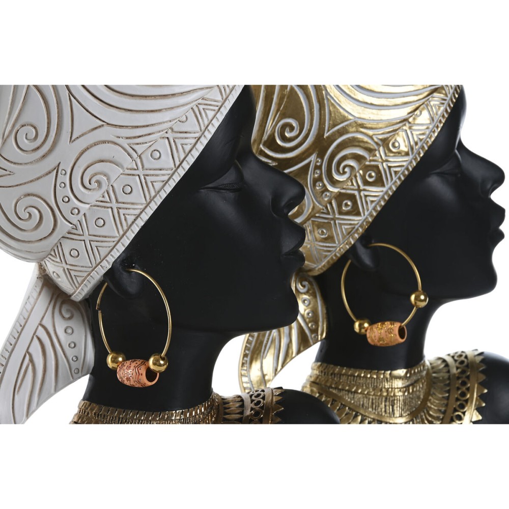 Decorative Figure Home ESPRIT White Black Golden African Woman 22 x 11 x 37 cm (2 Units)