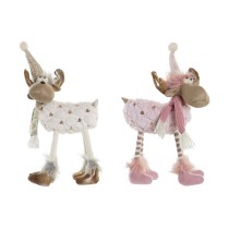 Weihnachtsschmuck DKD Home Decor Weiß Rosa Rentier 12 x 20 x 40 cm (2 Stück)