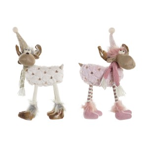 Décorations de Noël DKD Home Decor Blanc Rose Renne 12 x 20 x 40 cm (2 Unités)
