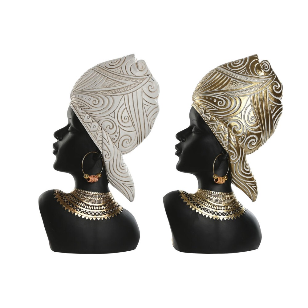 Deko-Figur Home ESPRIT Weiß Schwarz Gold Afrikanerin 22 x 11 x 37 cm (2 Stück)