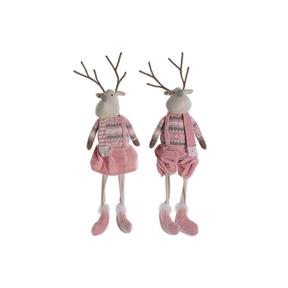 Weihnachtsschmuck DKD Home Decor Weiß Braun Rosa Rentier 17 x 14 x 63,5 cm (2 Stück)