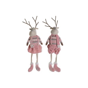 Décorations de Noël DKD Home Decor Blanc Marron Rose Renne 17 x 14 x 63,5 cm (2 Unités)