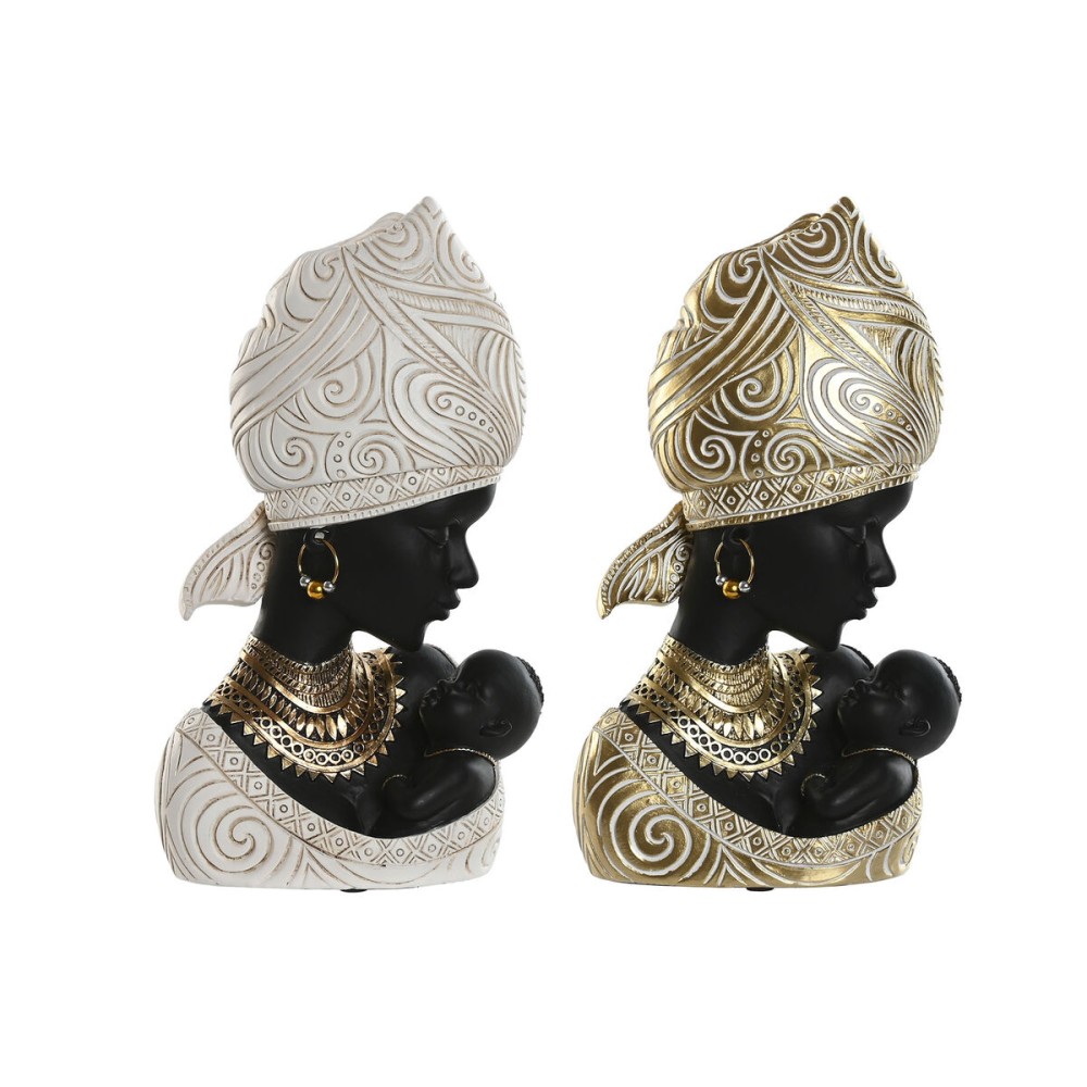 Deko-Figur Home ESPRIT Weiß Schwarz Gold Afrikanerin 15 x 9 x 25 cm (2 Stück)